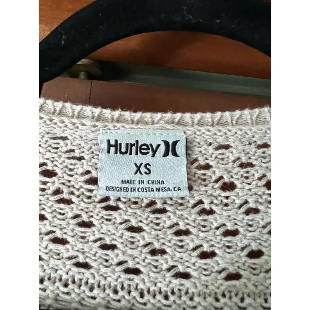 Hurley Women's Easy Times Crochet Cropped Pullover Sweater Moonlight Tan Size XS